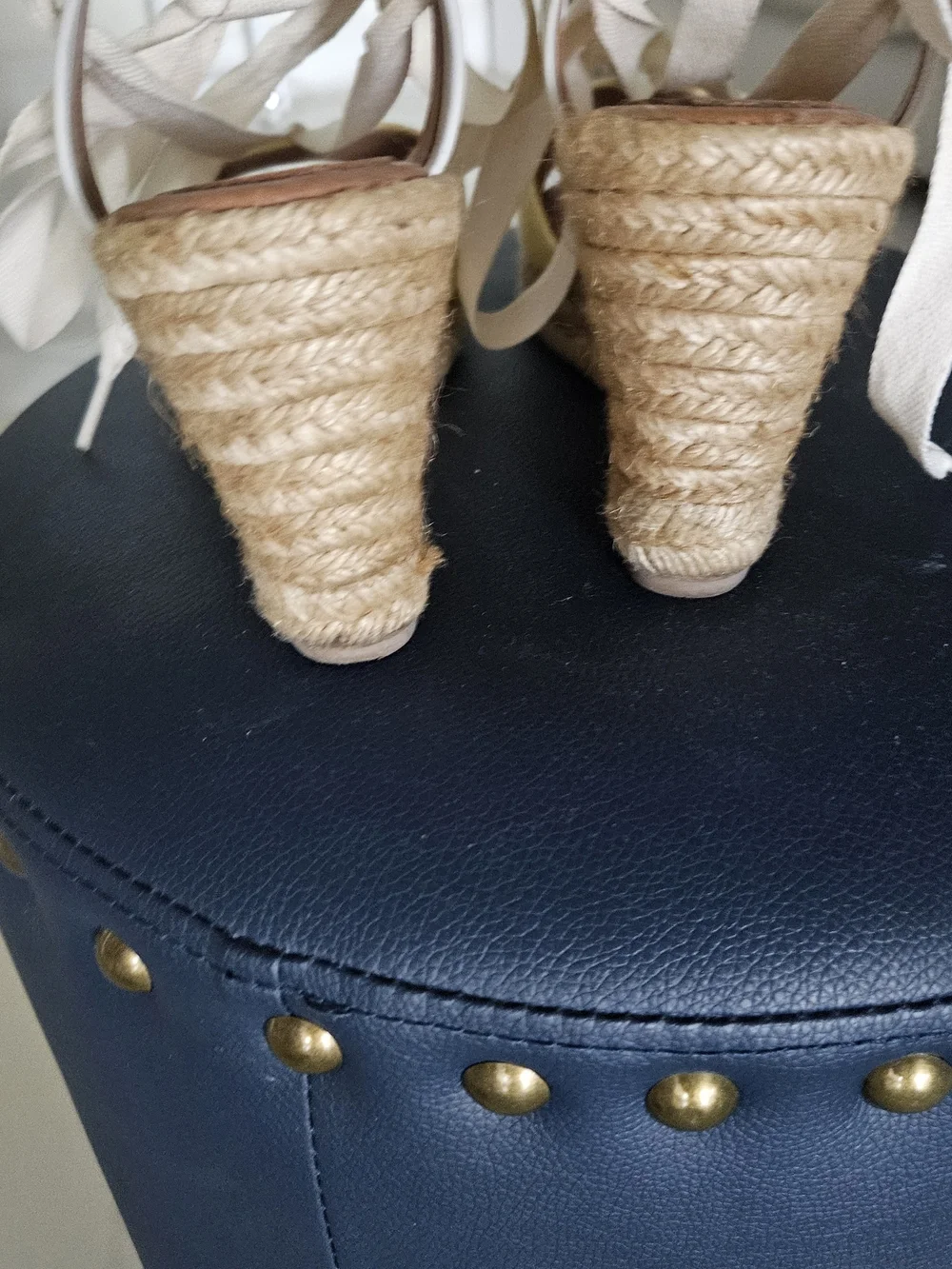 Ina Yellow Espadrille Wedge Sandals with Ivory Ankle Ties, Made In Spain, Size 8